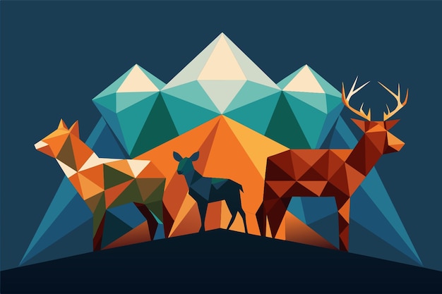 Vector geometric polygon animals vector illustration flat 2