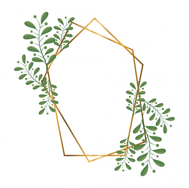 Geometric polygonal frames with golden lines and leaves