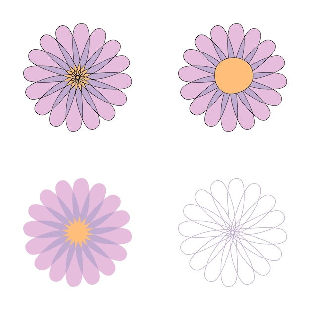 Geometric psychedelic daisies flowers collection Floral set for Tshirt posters stickers and print Isolated vector illustration for decor and design