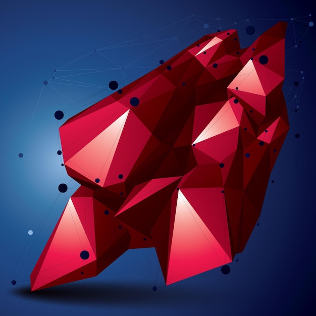 Geometric red polygonal structure with lines mesh, modern science and technology element.