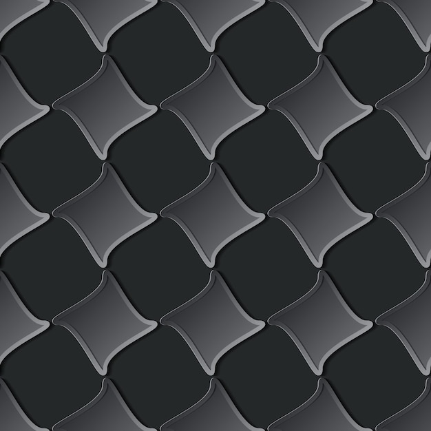 Geometric rhombus. Dark black seamless 3d pattern in paper cutting style.