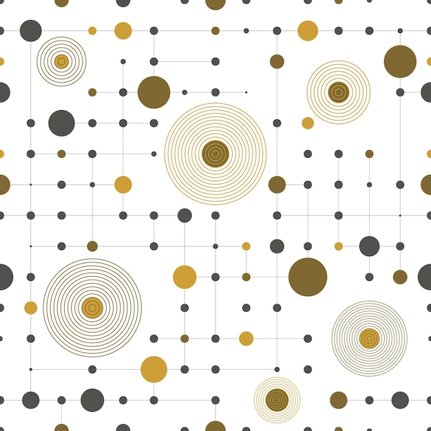 Geometric seamless pattern grid texture with lines circles and dots Vector