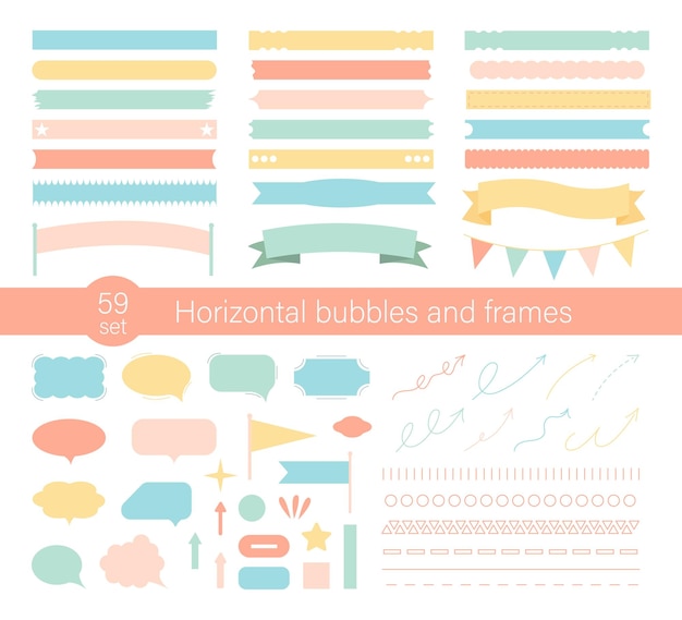 Geometric set of frames and speech bubbles. Various arrows, ribbons and lines. Horizontal wipeout.