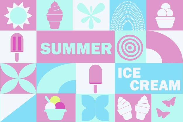 Geometric summer seamless pattern with ice cream