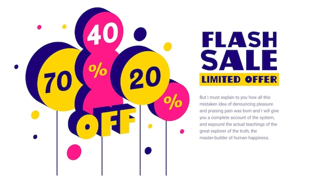  geometric template with word flash sale and isometric air balloon with discount percentage