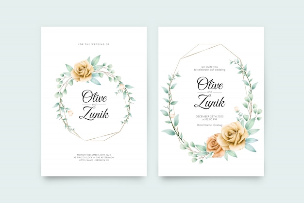 Geometric wedding card template with beautiful floral watercolor decoration