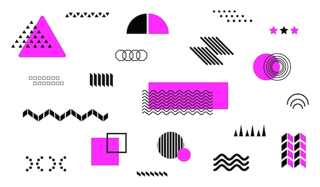 Geometrical design elements vector set in memphis style. Minimal modern shapes.