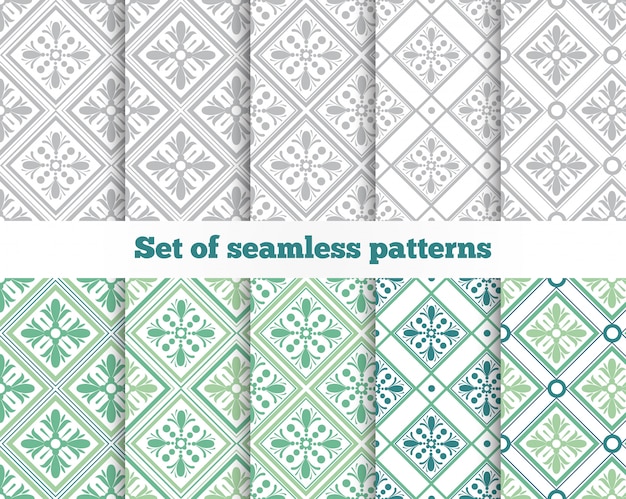 Geometrical seamless pattern. Gray, green, tile.