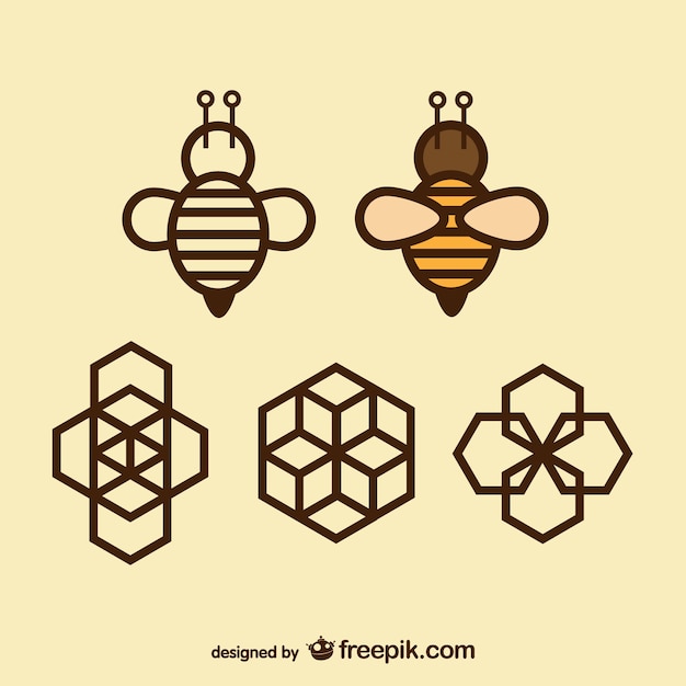 Geometry icons bee and honeycomb