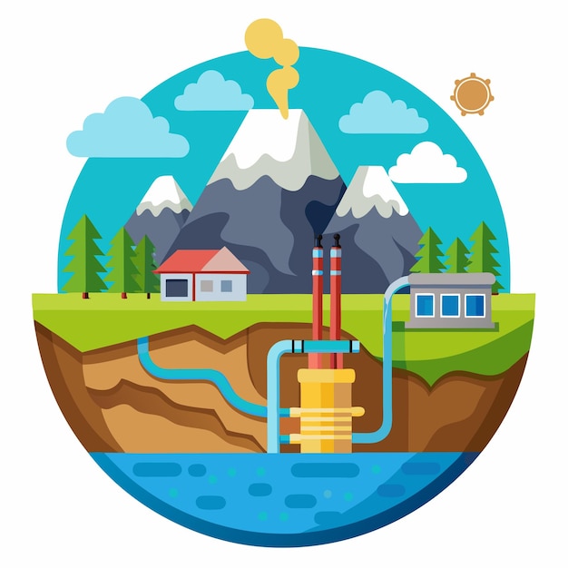 Vector geothermal energy clipart vector art and illustration