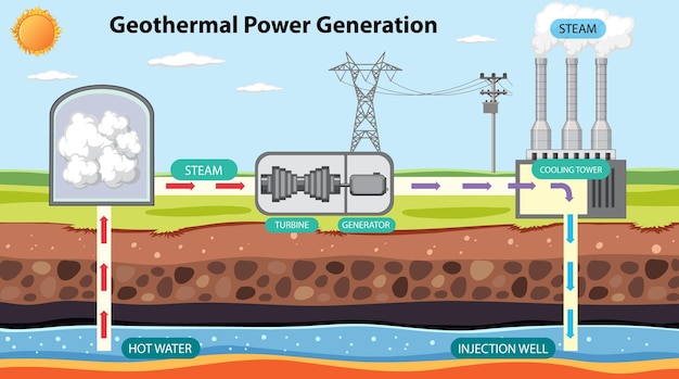 Vector geothermal power generation infographic