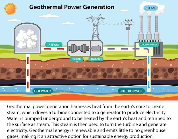 Vector geothermal power generation infographic