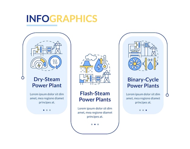 Geothermal power plants blue rectangle infographic template