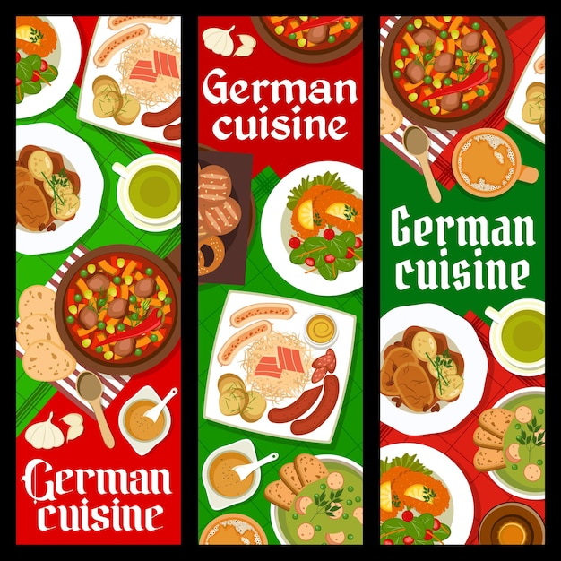 German cuisine banners Bavarian food dishes meals