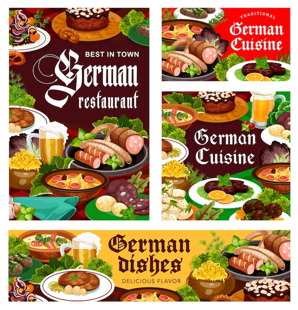 German cuisine restaurant meals vector banners