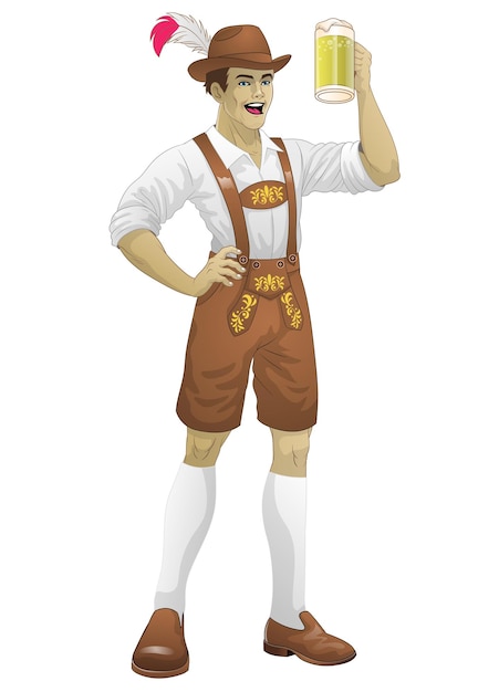 German Men Wearing Lederhosen Presenting the Beer