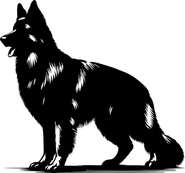 German Shephard Dog silhouette on white