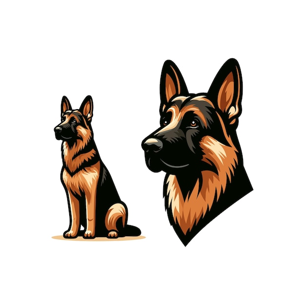 Vector german shepherd color peeking dogs color image of a dogs head isolated on a white background dog p