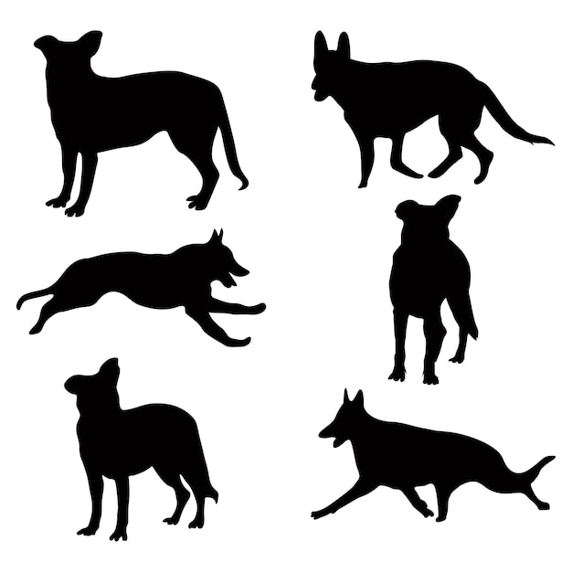 German shepherd dog silhouettes vector illustration different poses on white background.