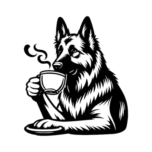 Vector german shepherd holding coffee svg