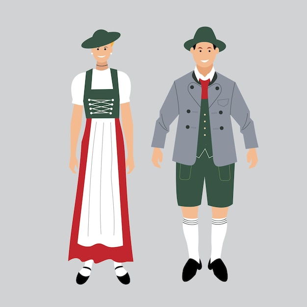 Germans in national dress. A man and a woman in traditional bavarian costume. Travel to Germany. Peo