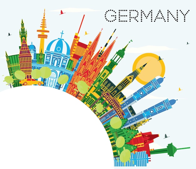 Germany City Skyline with Color Buildings Blue Sky and Copy Space Vector Illustration Germany Cityscape with Landmarks