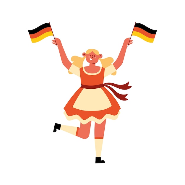 germany girl with dirndl and german flag