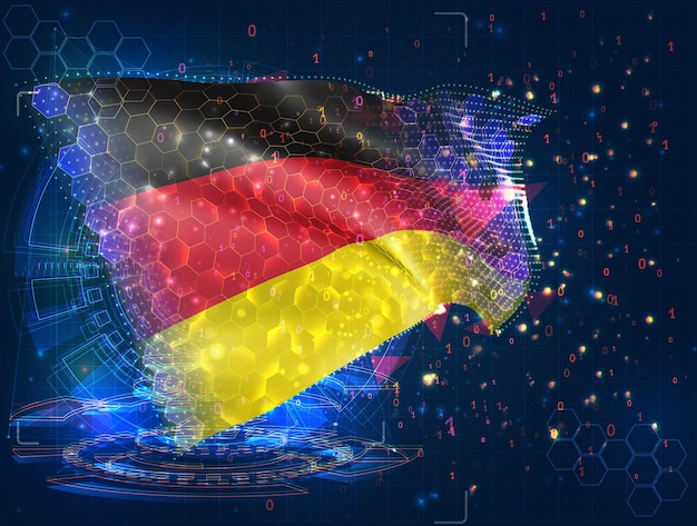 Germany vector flag virtual abstract 3D object from triangular polygons on a blue background