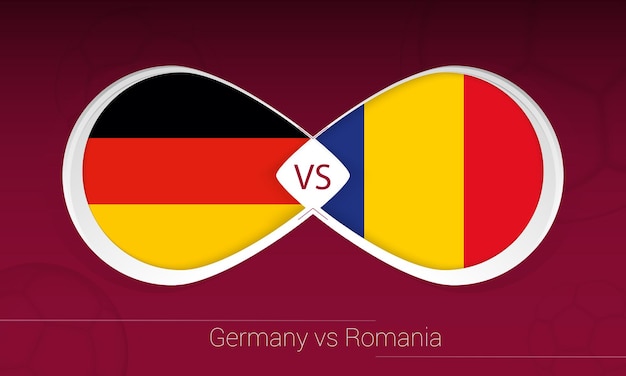 Germany vs Romania in Football Competition, Group J. Versus icon on Football background.