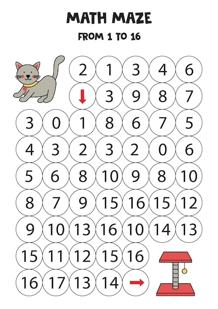 Get cute gray cat to the scratching post by counting to 16