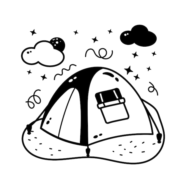 Get hold on this carefully designed hand drawn vector of camp tent easy to use icon