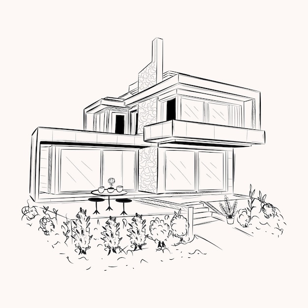 Get hold of this hand drawn illustration of modern home