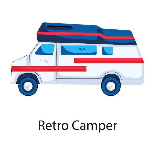 Get this flat icon of a retro camper