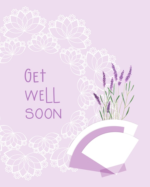 Get Well Soon collage pink postcard vintage style lavender and lace doily scrapbooking