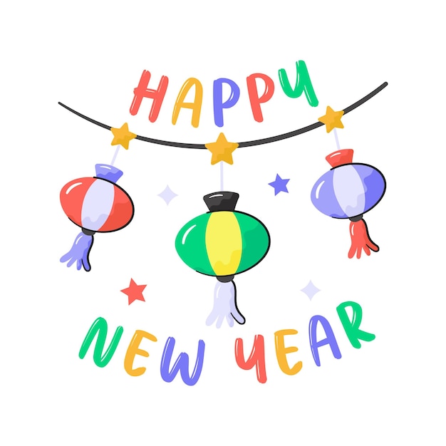 Get your hands on this carefully crafted happy new year 2024 lanterns new year decoration vector