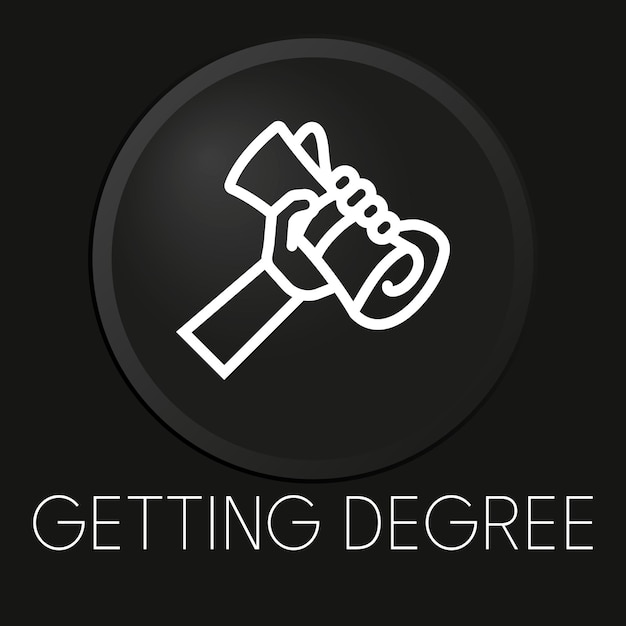 Getting degree minimal vector line icon on 3D button isolated on black background Premium VectorxA