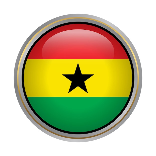 Ghana flag circle shape button glass texture on white