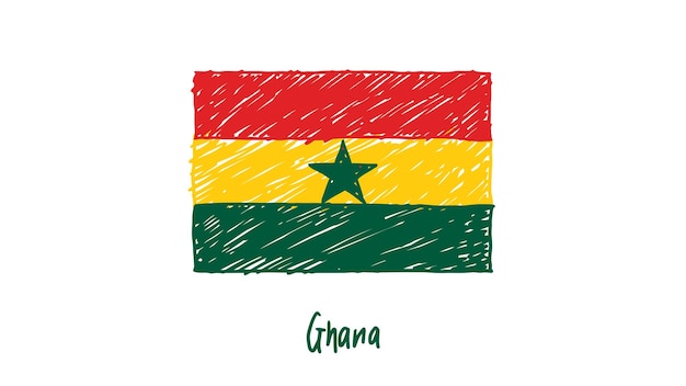 Ghana Flag Colored Pencil or Marker Sketch Vector