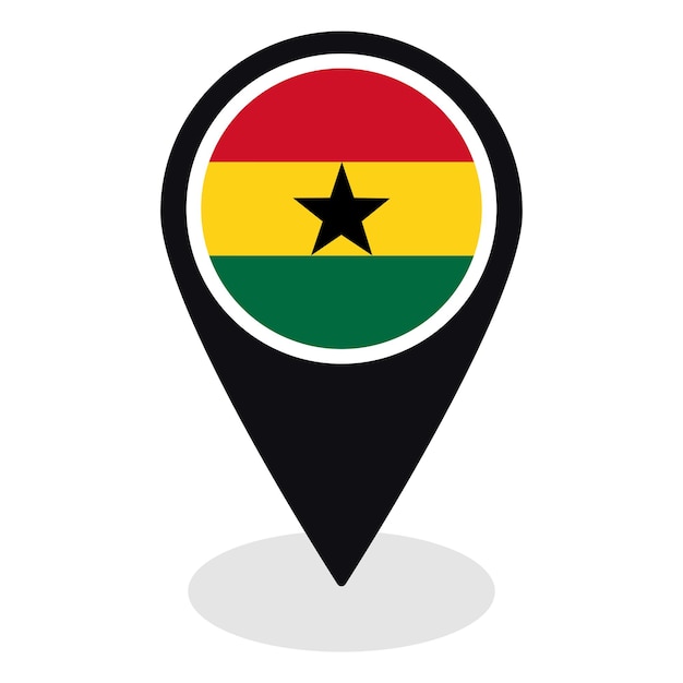 Vector ghana flag on map pinpoint icon isolated flag of ghana