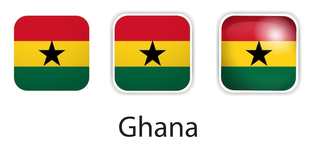 Ghana flag vector icons set in the shape of rounded square