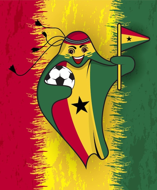 Ghana flag with Mascot Qatar world cup vector graphic for t-shirt design.