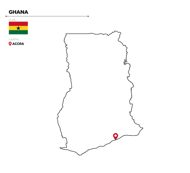 Ghana political map with capital city Accra national flag and borders African country