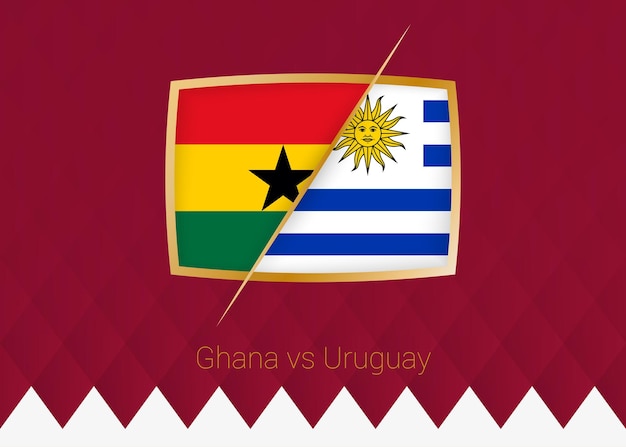 Ghana vs Uruguay group stage icon of football competition on burgundy background