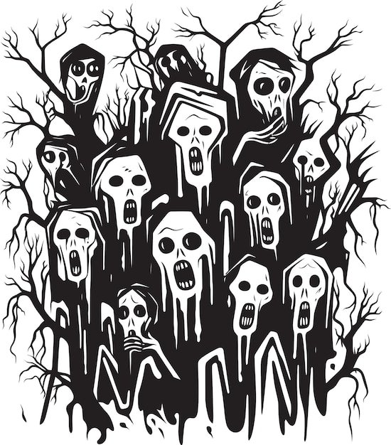 Vector ghastly gathering vector icon of doodle zombies the walking doodles zombies group logo