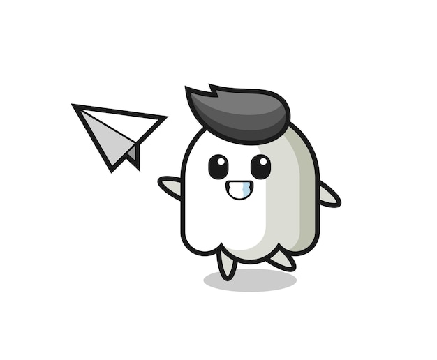 Ghost cartoon character throwing paper airplane , cute style design for t shirt, sticker, logo element