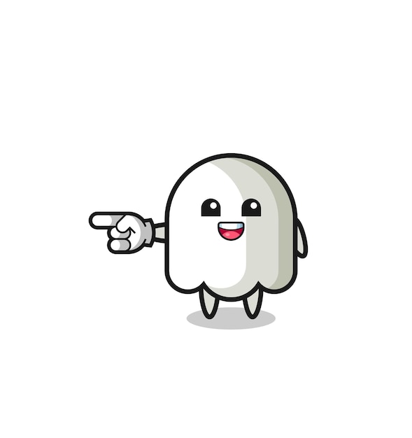 Ghost cartoon with pointing left gesture