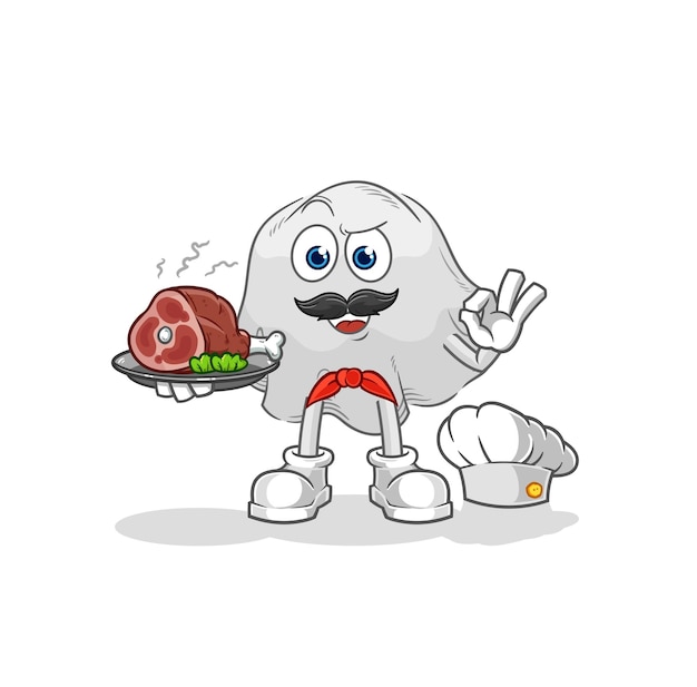 Ghost chef with meat mascot cartoon vector