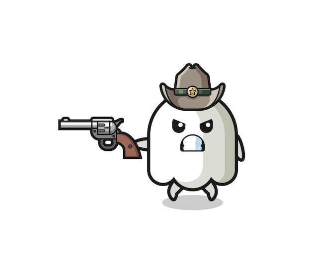 the ghost cowboy shooting with a gun
