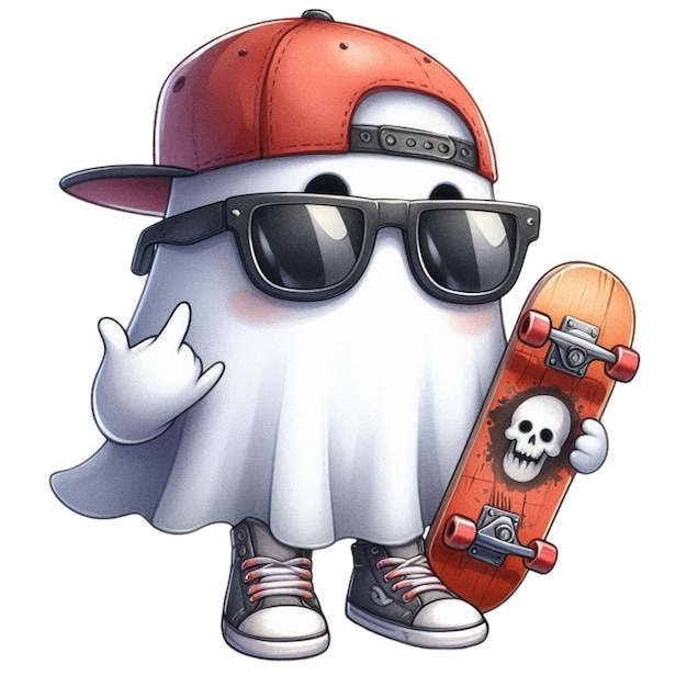 Vector ghost cute wear sunglasses hiphop clipart watercolor