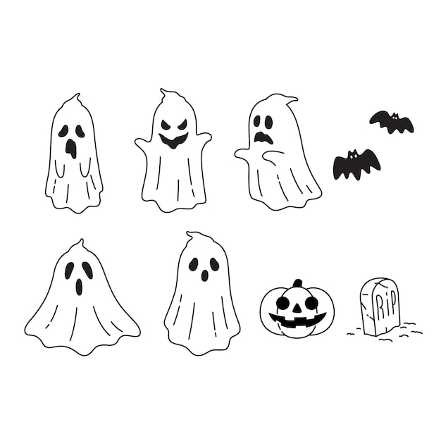 ghost halloween spooky pumpkin bat cartoon